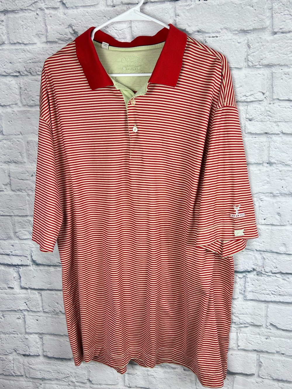 Cutter & Buck Deer Creek Polo Shirt XXL Red White Stripe Mercerized Cotton